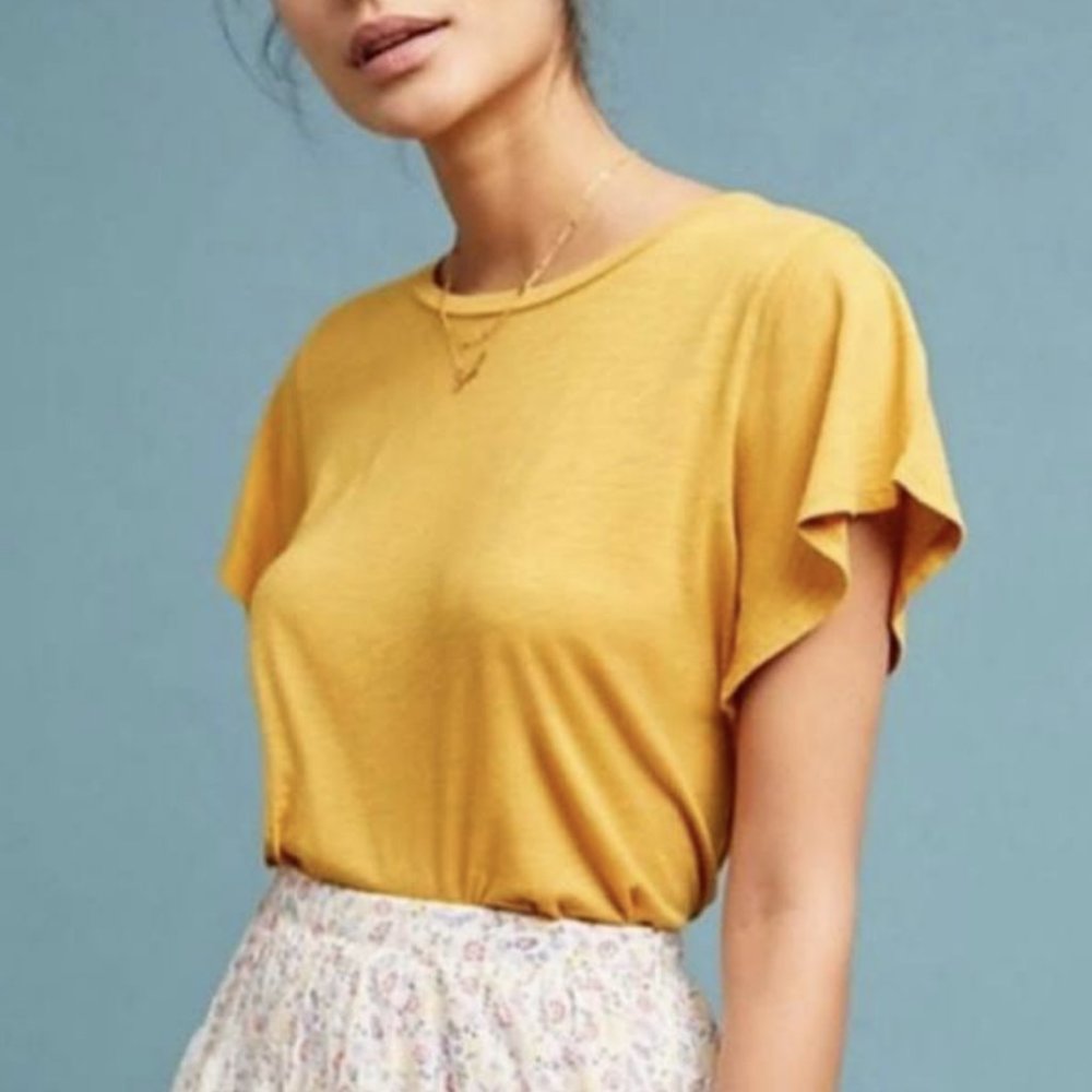 Anthropologie Mustard Yellow Short Sleeve Tee